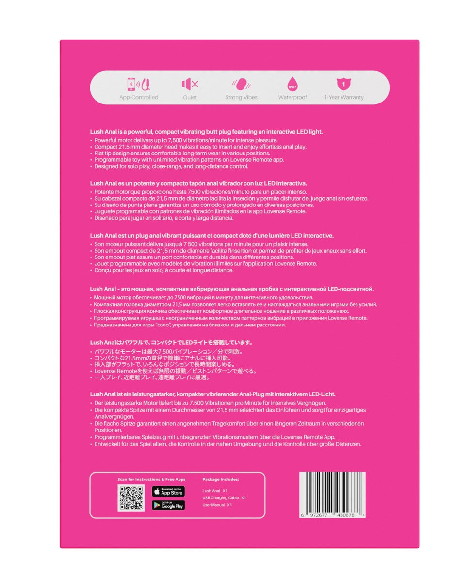 Lovense Lush Anal App-Controlled Butt Plug - Pink